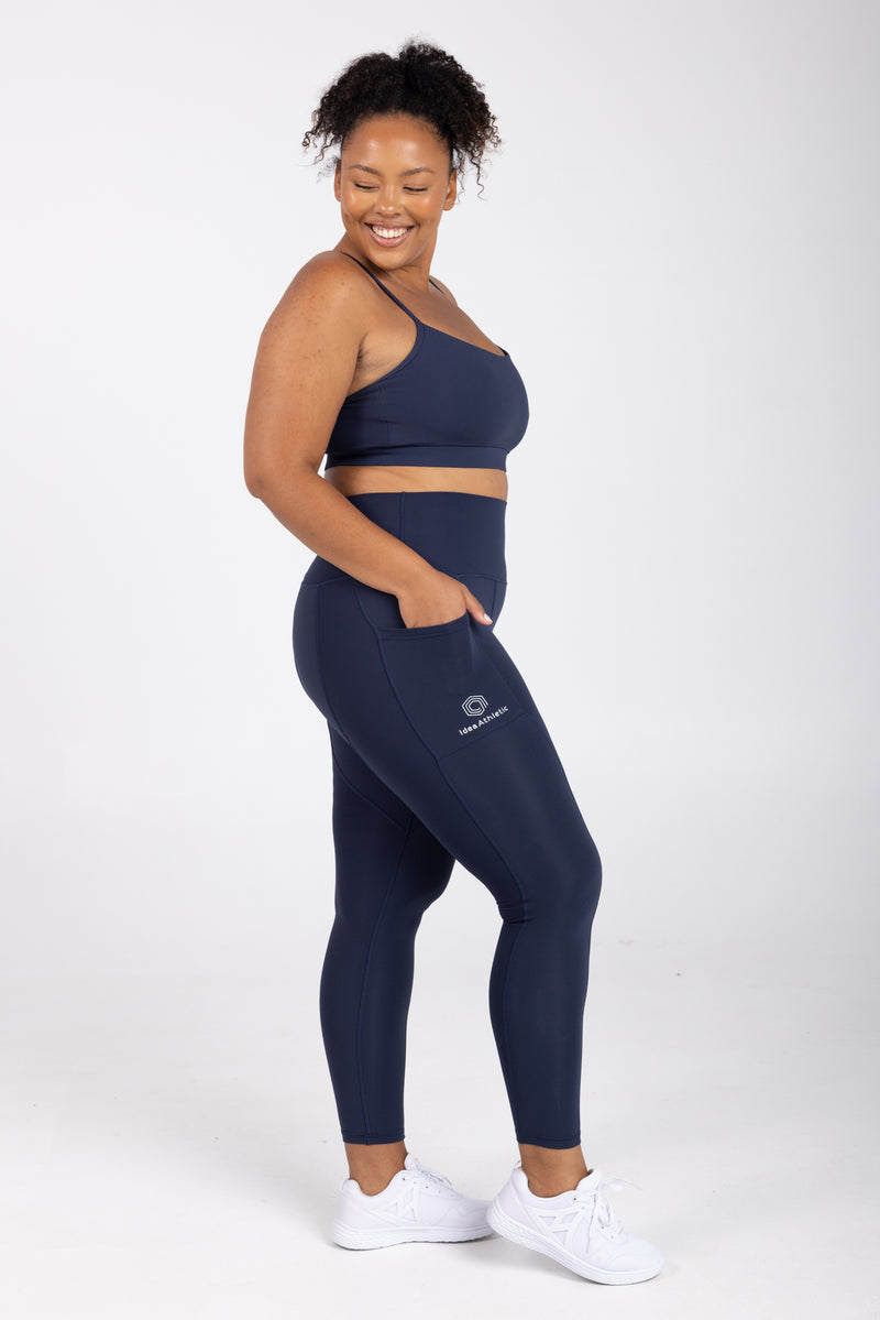 Sweat Resistant Activewear, high waisted statement navy full length tights, high waisted full length leggings, Idea Athletic Australia