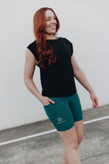 Sweat Resistant Activewear, high waisted teal bike shorts, high waisted bike shorts, Idea Athletic Australia