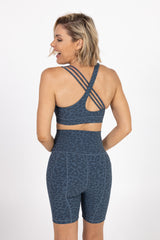 Sweat Resistant Activewear - blue leopard print high waisted sweat resistant bike shorts  -  Idea Athletic  