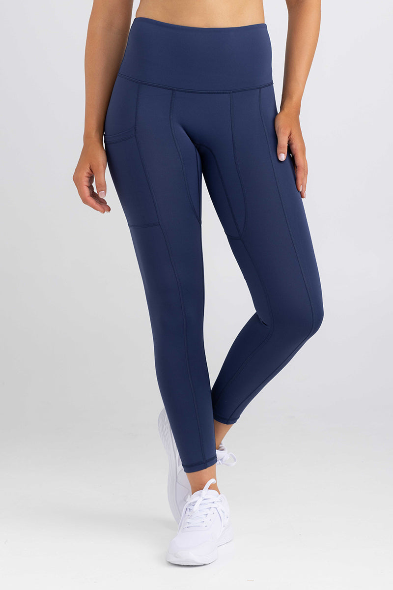 Full length leggings with pockets in luxe navy blue by Idea Athletic | Australian activewear brand