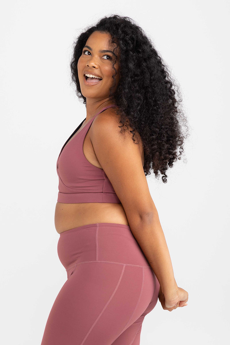 Dusty Rose Cross Back Keyhole Crop - Sports Bra