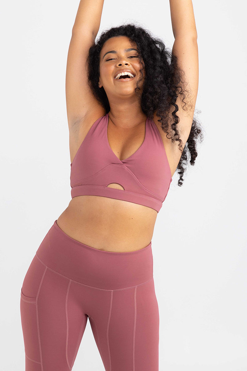 Dusty Rose Cross Back Keyhole Crop - Sports Bra | Idea Athletic