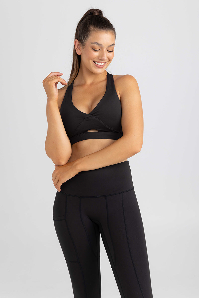 Cross Back Key Hole Crop - Charcoal Black Crop | Idea Athletic