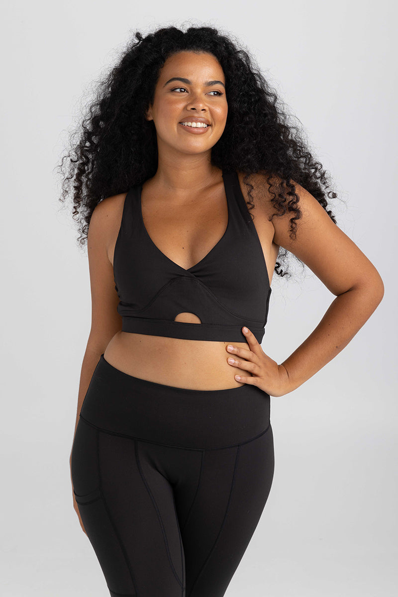 Cross Back Key Hole Crop - Charcoal Black Crop | Idea Athletic