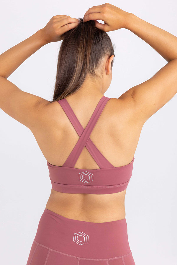 Dusty Rose Cross Back Keyhole Crop - Sports Bra | Idea Athletic